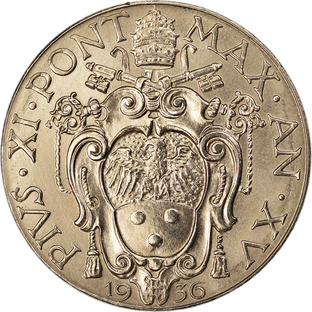 Monnaie, Cité du Vatican, Pius XI, 2 Lire, 1936, Roma, SUP+, Nickel, KM:6