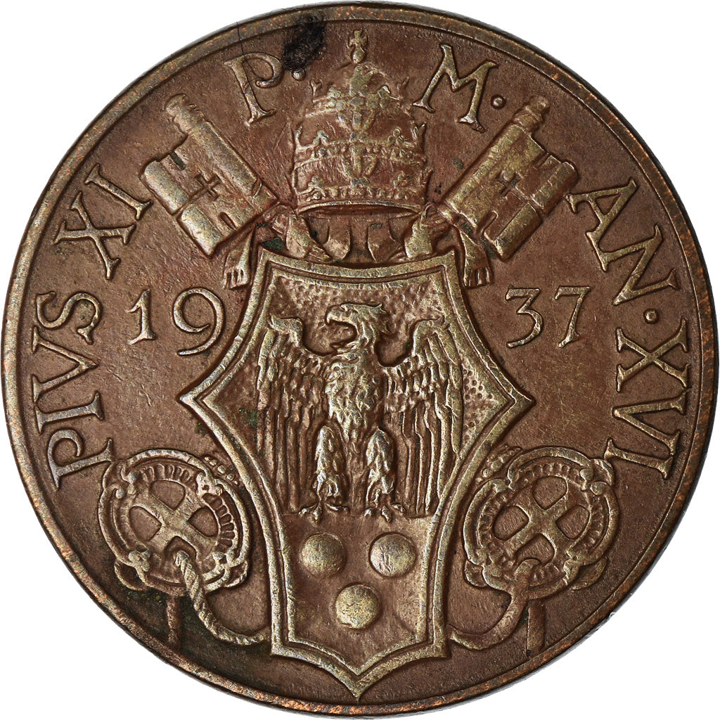 Münze, Vatikanstadt, Pius XI, 10 Centesimi, 1937, Roma, VZ, Bronze, KM:2
