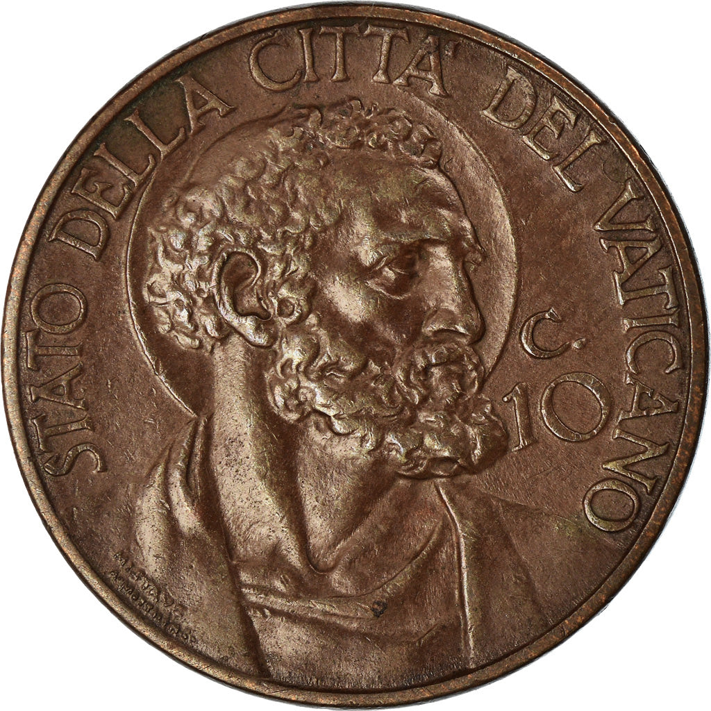Münze, Vatikanstadt, Pius XI, 10 Centesimi, 1937, Roma, VZ, Bronze, KM:2