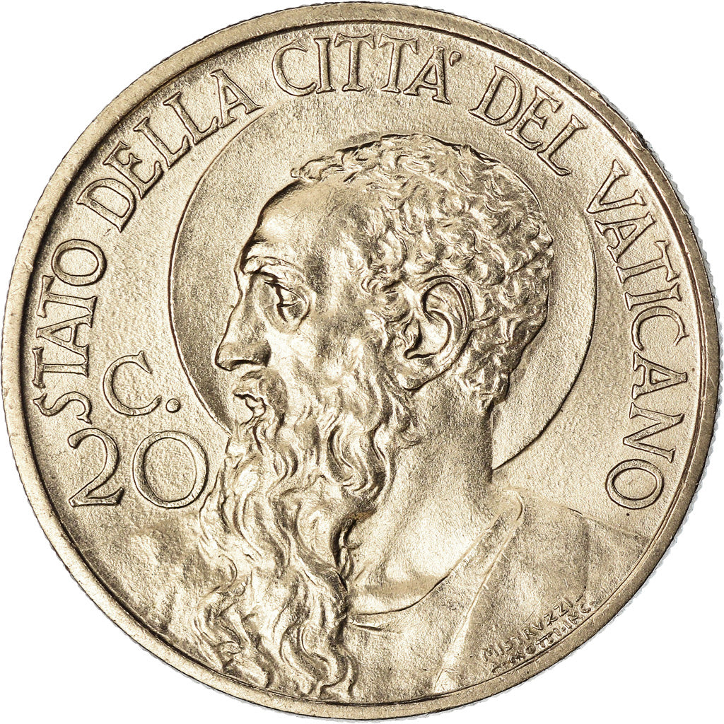 Moeda, CIDADE DO VATICANO, Pius XI, 20 Centesimi, 1937, Roma, MS(60-62)