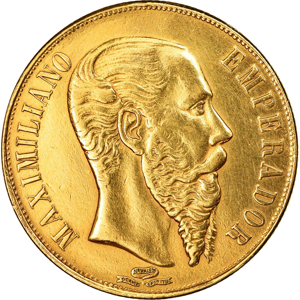 Moneda, México, Maximilian, 20 Pesos, 1866, Mexico City, Rare, MBC+, Oro
