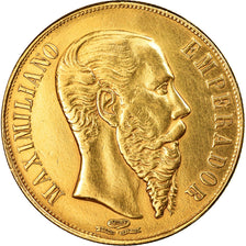 Moneda, México, Maximilian, 20 Pesos, 1866, Mexico City, Rare, MBC+, Oro