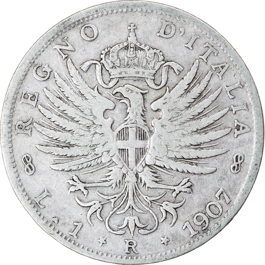 Moneta, Italia, Vittorio Emanuele III, Lira, 1907, Rome, MB+, Argento, KM:32