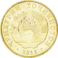 TAJIKISTAN, 5 Dirams, 2011, KM #23, MS(63), Copper-Brass, 18, 2.00