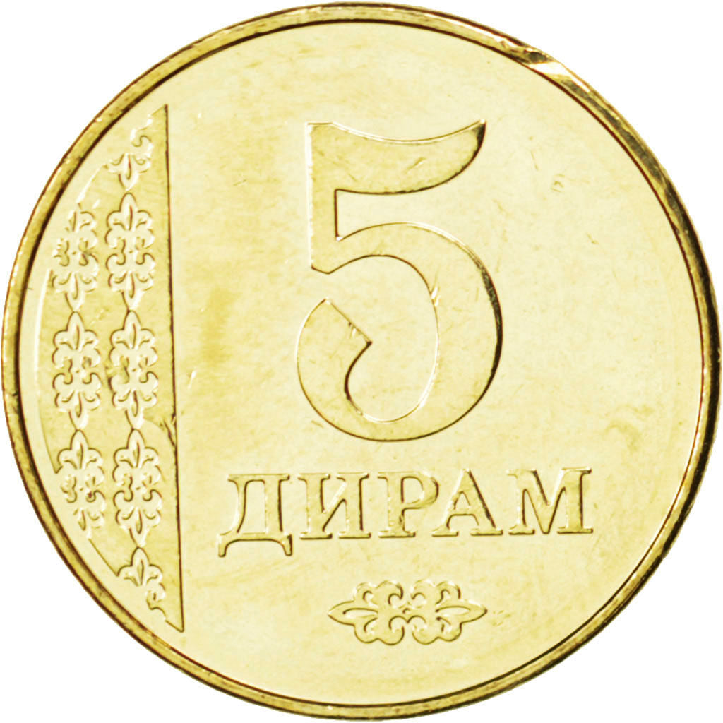 TAJIKISTAN, 5 Dirams, 2011, KM #23, MS(63), Copper-Brass, 18, 2.00