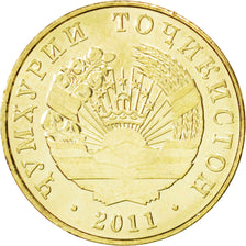 TAJIKISTAN, 5 Dirams, 2011, KM #23, MS(63), Copper-Brass, 18, 1.98