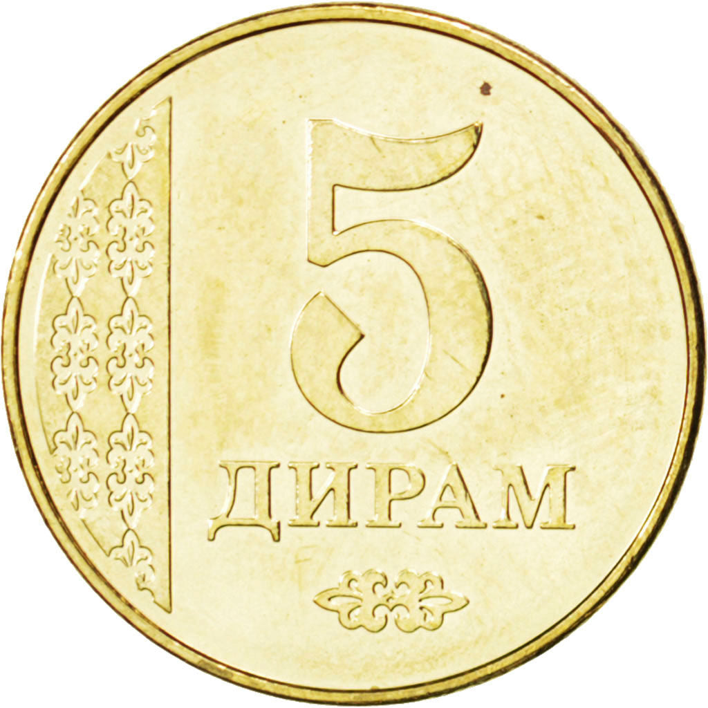 TAJIKISTAN, 5 Dirams, 2011, KM #23, MS(63), Copper-Brass, 18, 1.98