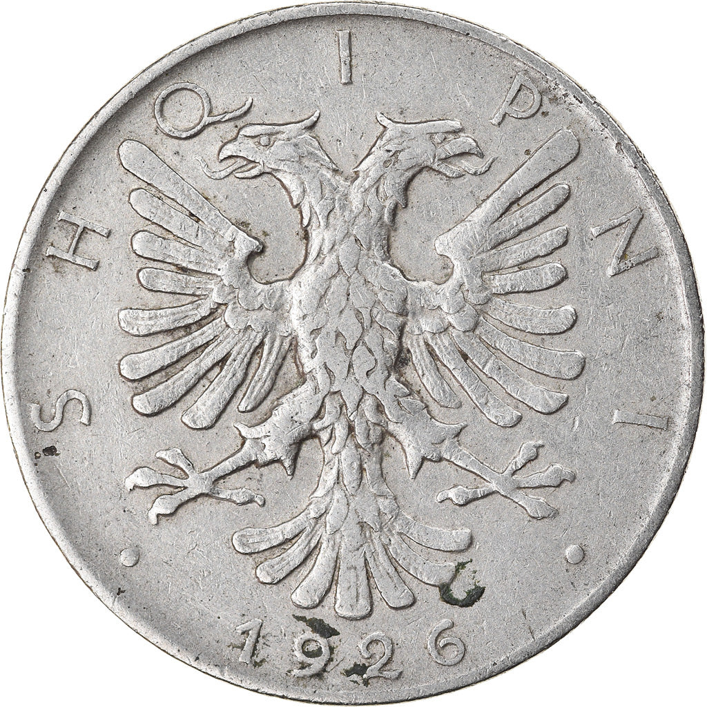 Münze, Albania, 1/2 Lek, 1926, Rome, S+, Nickel, KM:4