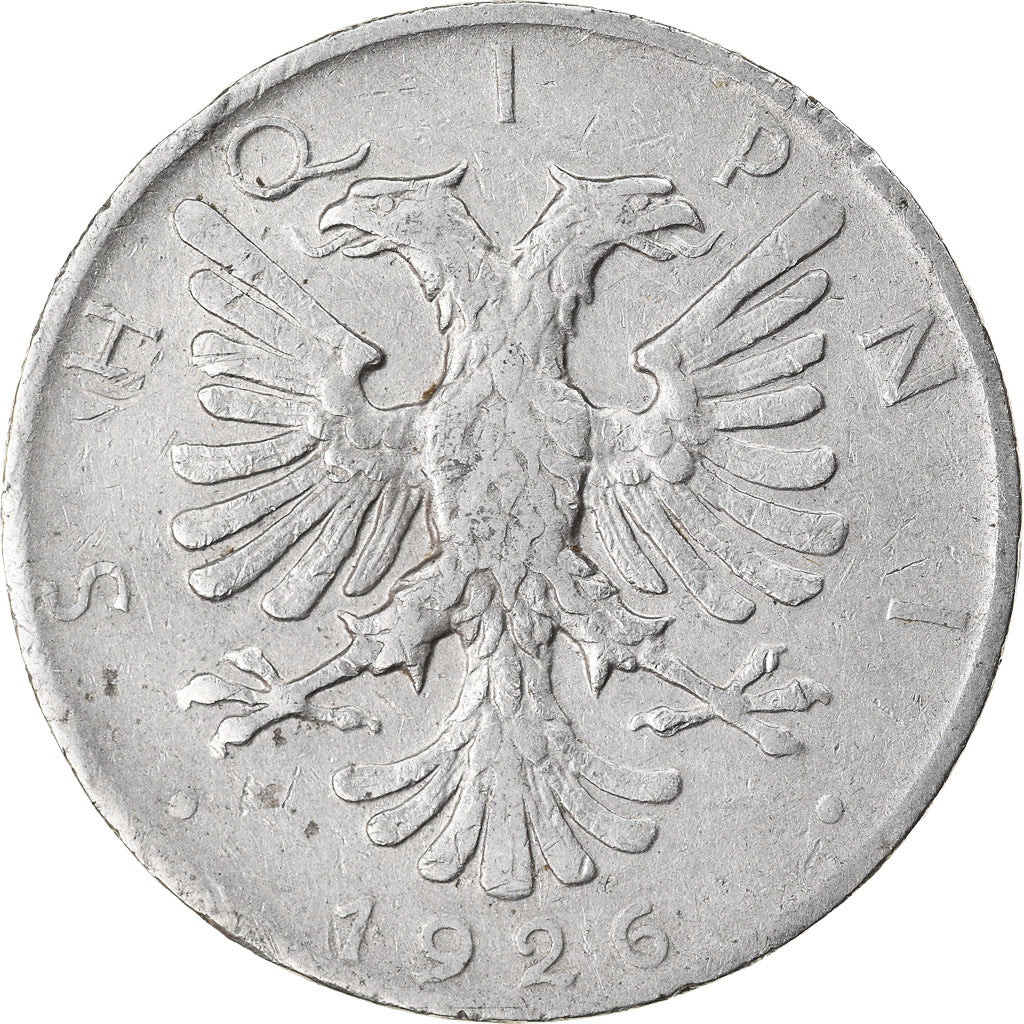 Moneda, Albania, 1/2 Lek, 1926, Rome, BC+, Níquel, KM:4