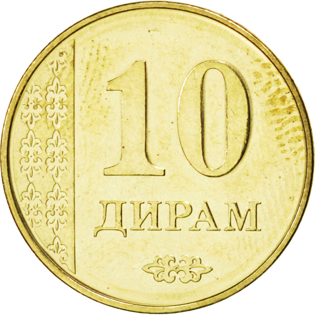 TAJIKISTAN, 10 Dirams, 2011, KM #24, MS(63), Copper-Brass, 20.5, 3.02