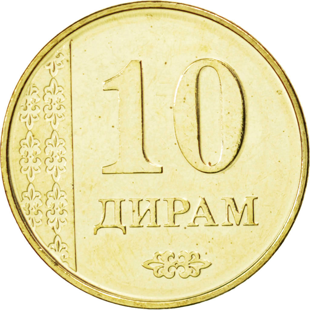 Tagikistan, 10 Dirams, 2011, SPL, Rame-ottone, KM:24