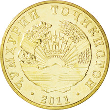 TAJIKISTAN, 50 Dirams, 2011, KM #26, MS(63), Copper-Brass, 5.54