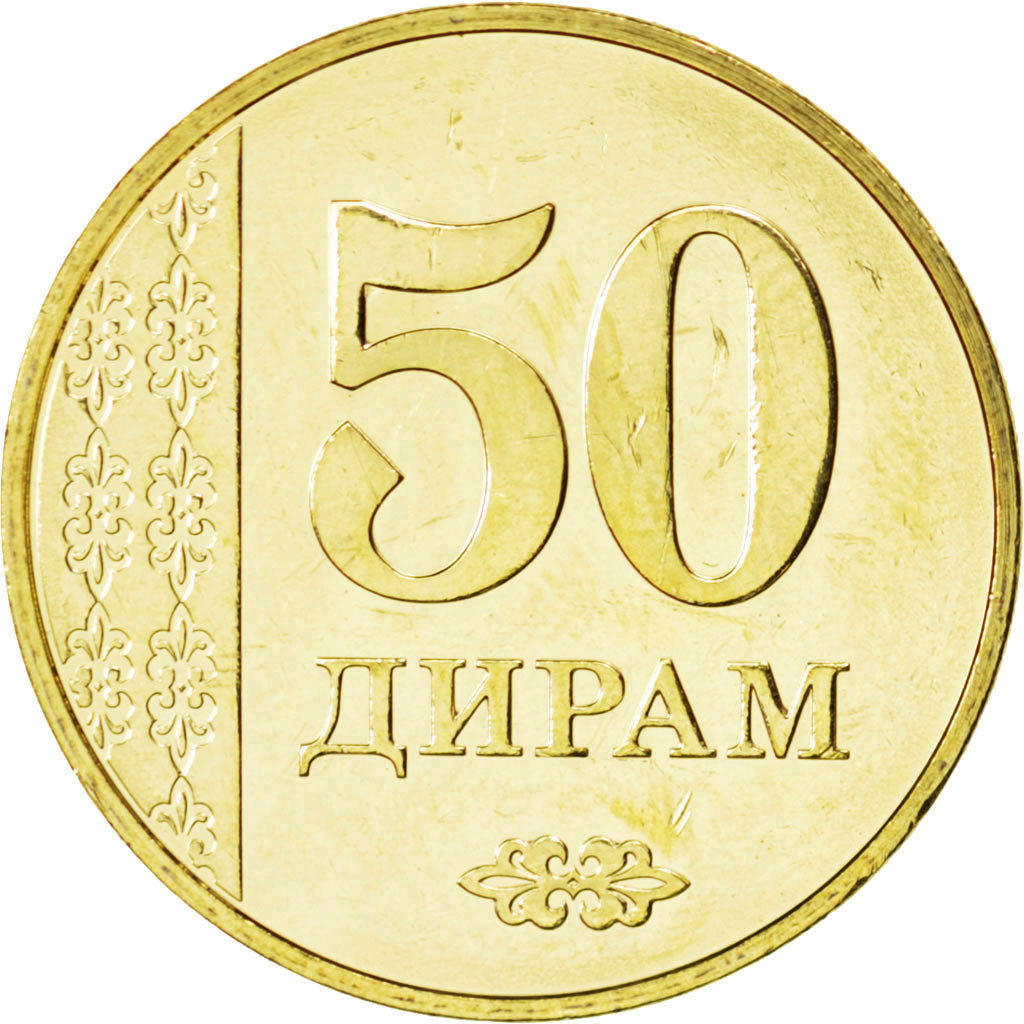 TAJIKISTAN, 50 Dirams, 2011, KM #26, MS(63), Copper-Brass, 5.54