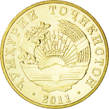 TAJIKISTAN, 50 Dirams, 2011, KM #26, MS(63), Copper-Brass, 5.51