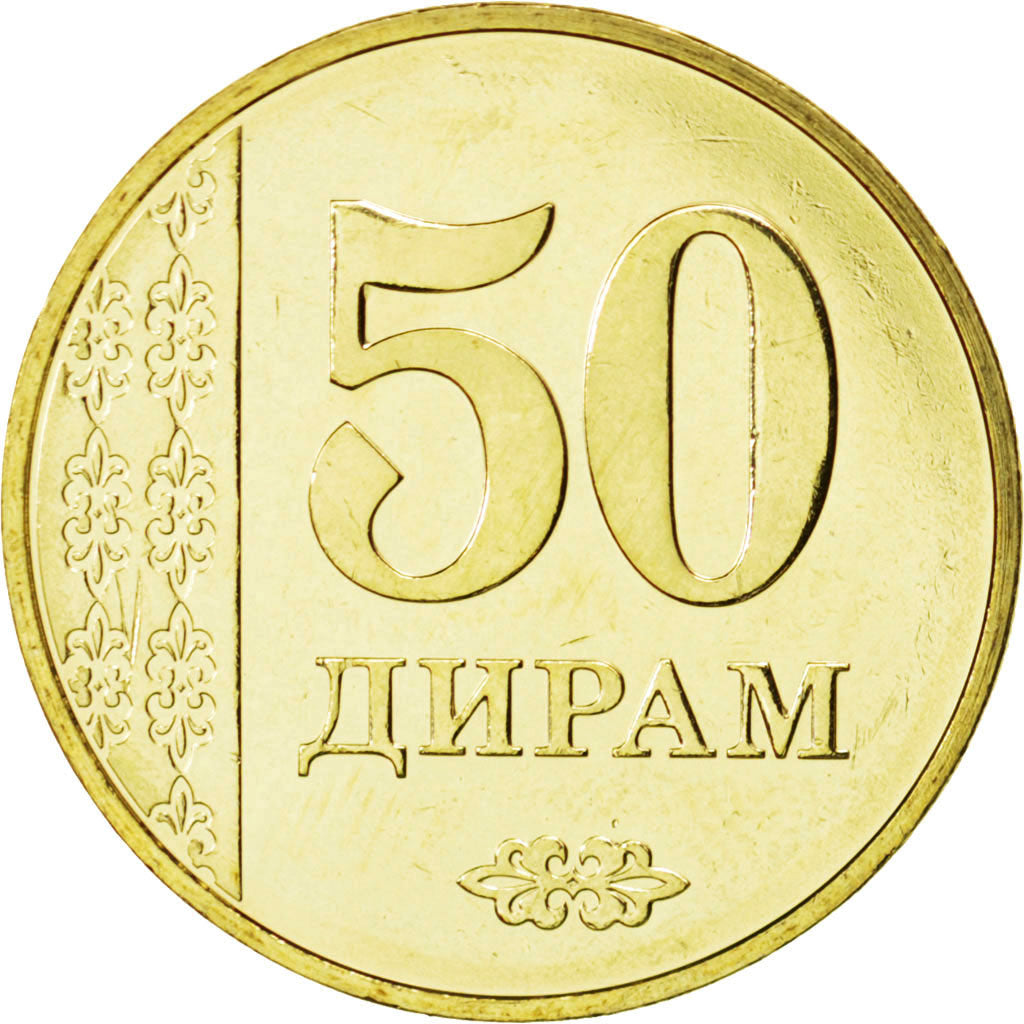 TAJIKISTAN, 50 Dirams, 2011, KM #26, MS(63), Copper-Brass, 5.51