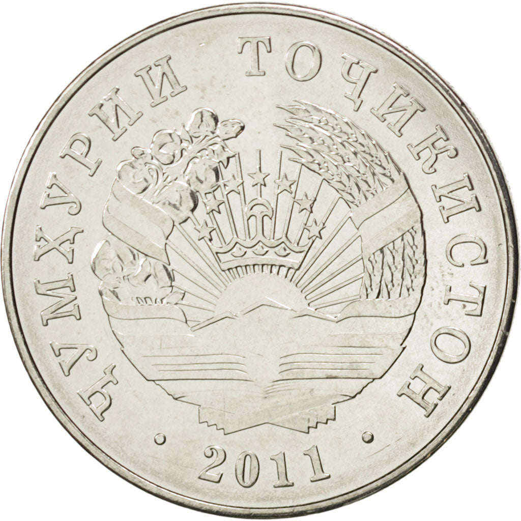 TAJIKISTAN, Somoni, 2011, KM #27, MS(63), Copper-Nickel Plated Steel, 27, 5.22