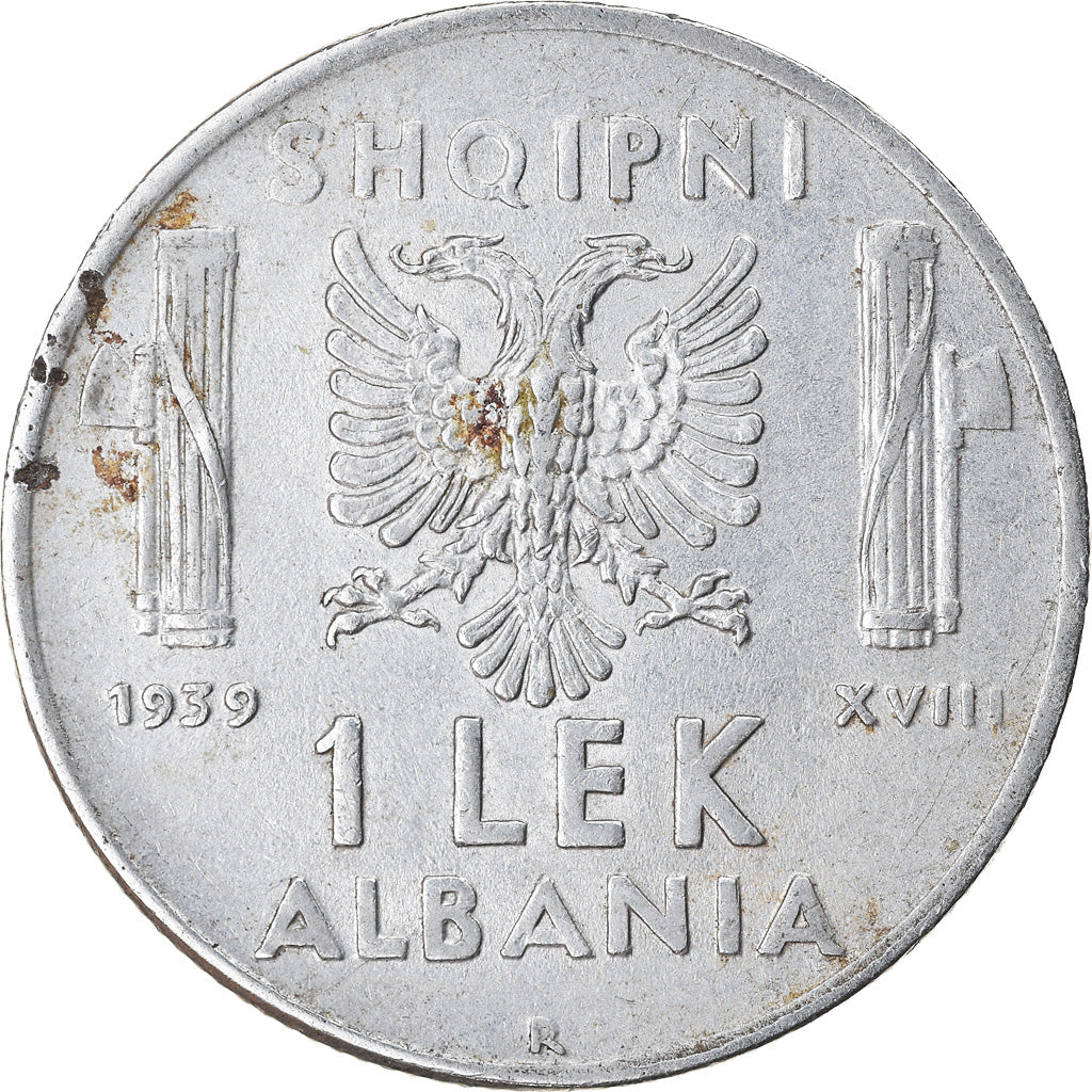 Moneta, Albania, Vittorio Emanuele III, Lek, 1939, Rome, EF(40-45), Stal