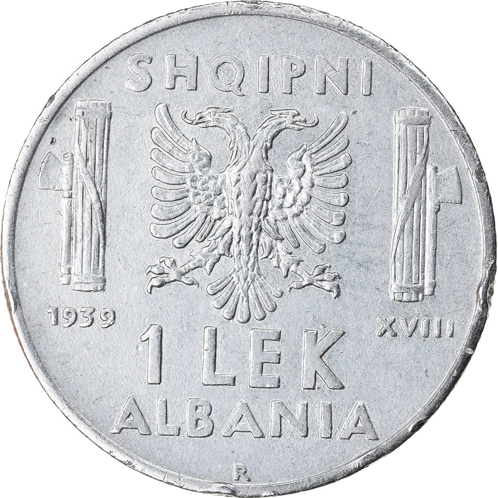 Moeda, Albânia, Vittorio Emanuele III, Lek, 1939, Rome, AU(50-53), Aço