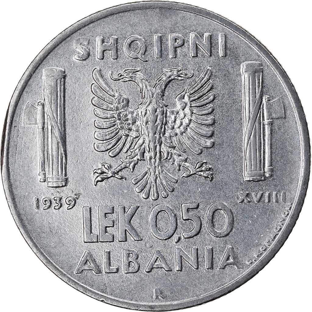 Monnaie, Albania, Vittorio Emanuele III, 0.50 Lek, 1939, Rome, TTB+, Stainless