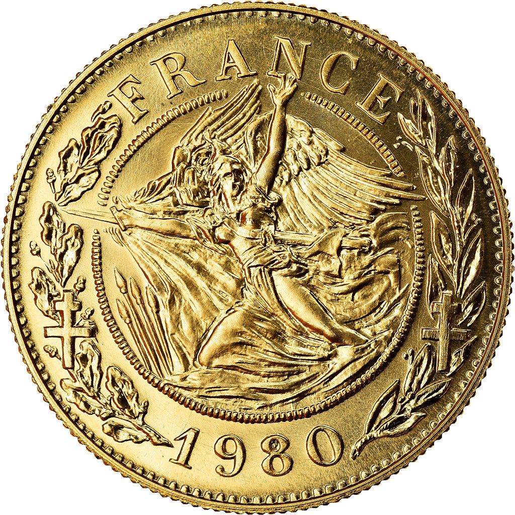 France, Medal, Charles de Gaulle, 1980, MS(65-70), Gold