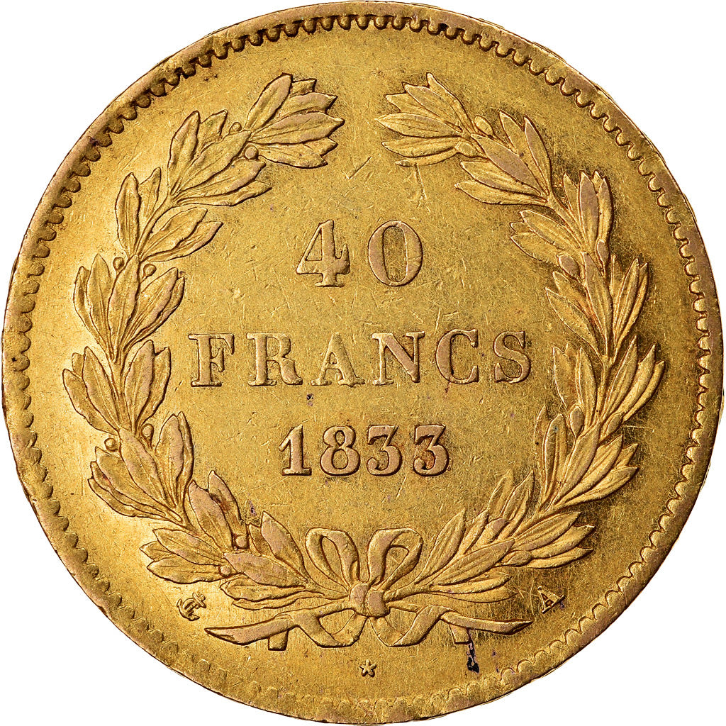 Moneta, Francia, Louis-Philippe, 40 Francs, 1833, Paris, BB, Oro, KM:747.1