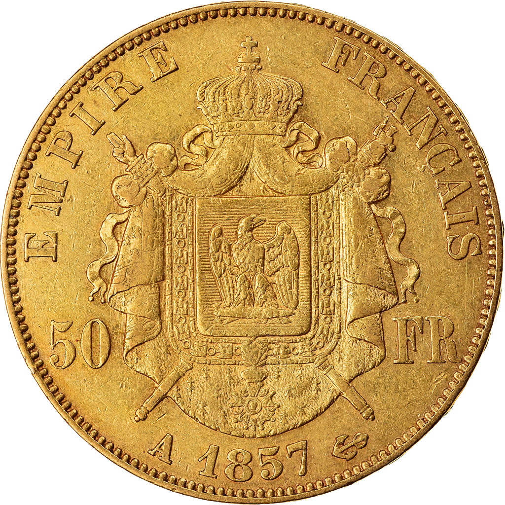 Moneta, Francja, Napoleon III, Napoléon III, 50 Francs, 1857, Paris, AU(50-53)