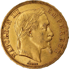 Moneda, Francia, Napoleon III, 50 Francs, 1866, Strasbourg, MBC+, Oro