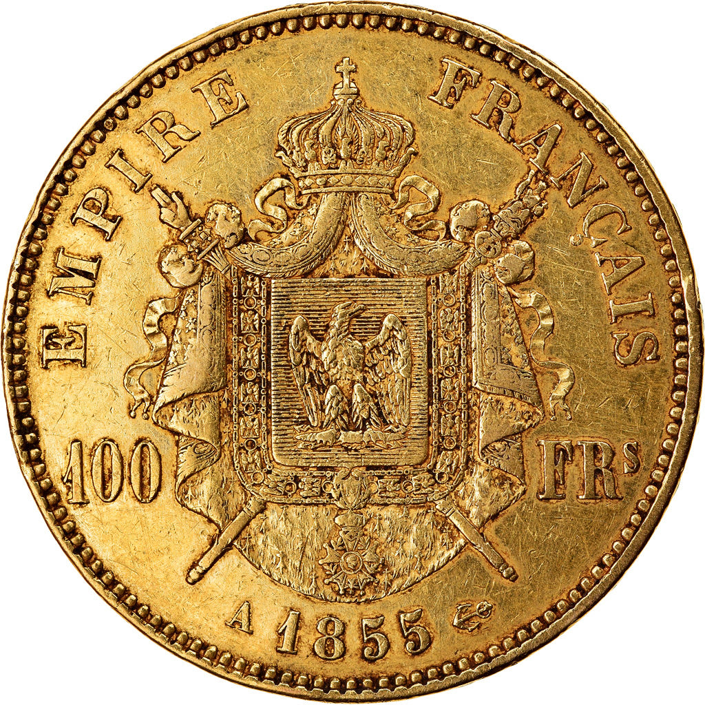 Münze, Frankreich, Napoleon III, 100 Francs, 1855, Paris, S+, Gold, KM:786.1