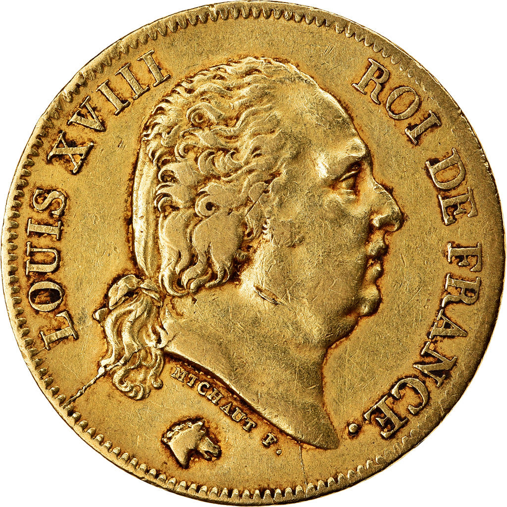 Moneda, Francia, Louis XVIII, Louis XVIII, 40 Francs, 1818, Lille, BC+, Oro
