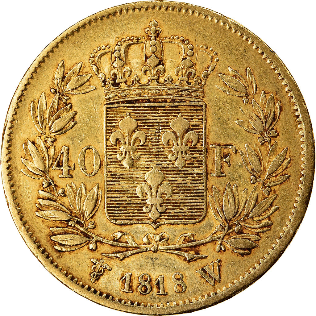 Moneda, Francia, Louis XVIII, Louis XVIII, 40 Francs, 1818, Lille, BC+, Oro