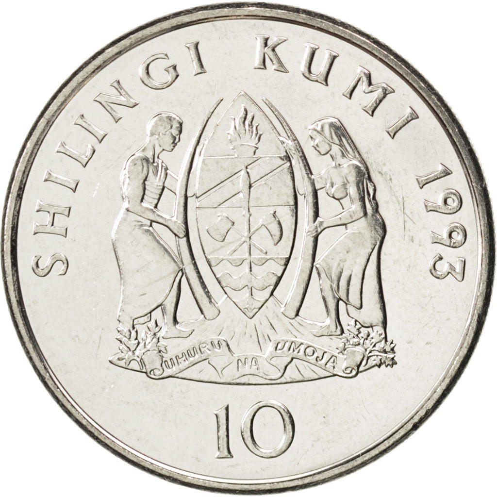 Monnaie, Tanzania, 10 Shilingi, 1993, SPL, Nickel Clad Steel, KM:20a.2