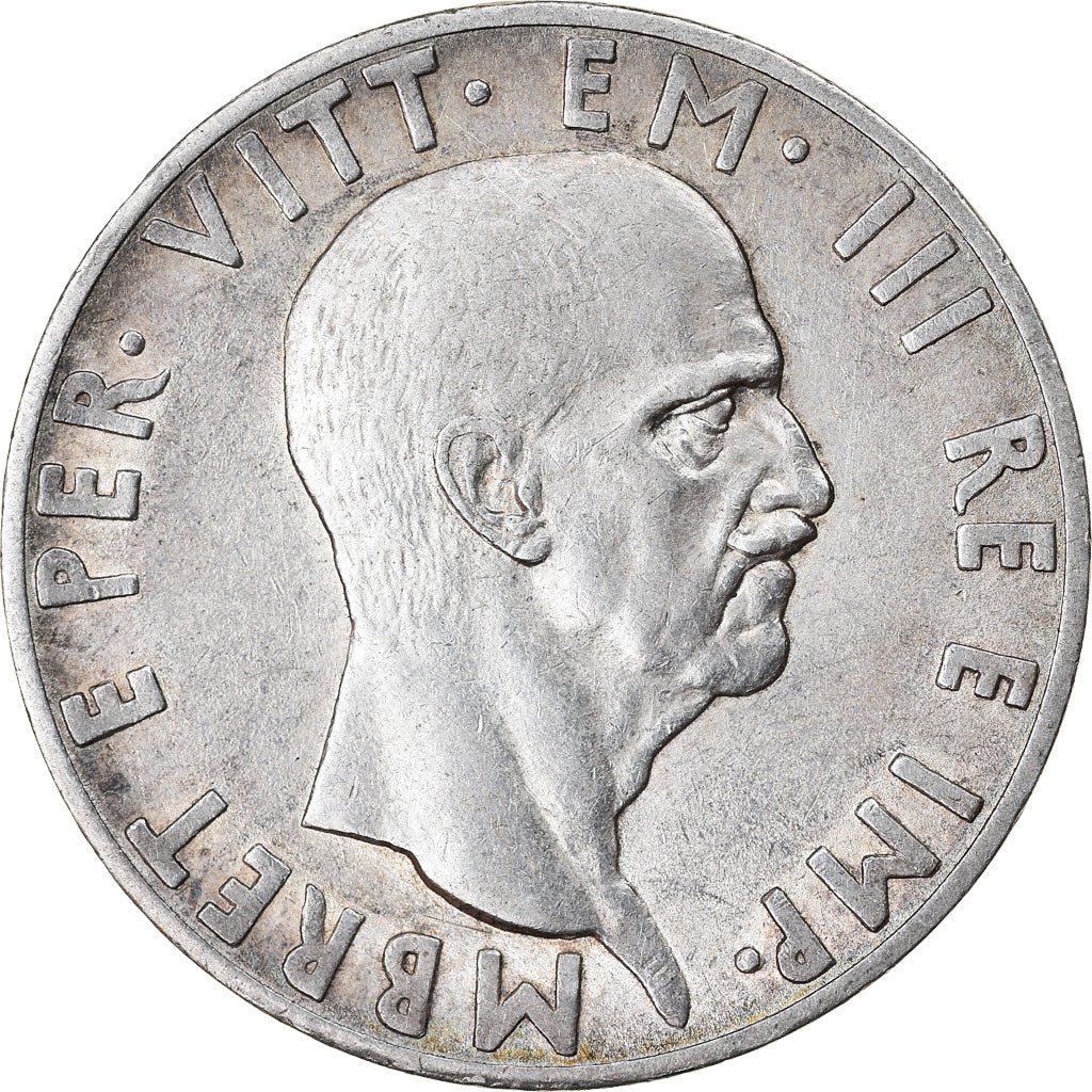 Coin, Albania, Vittorio Emanuele III, 10 Lek, 1939, Rome, AU(55-58), Silver