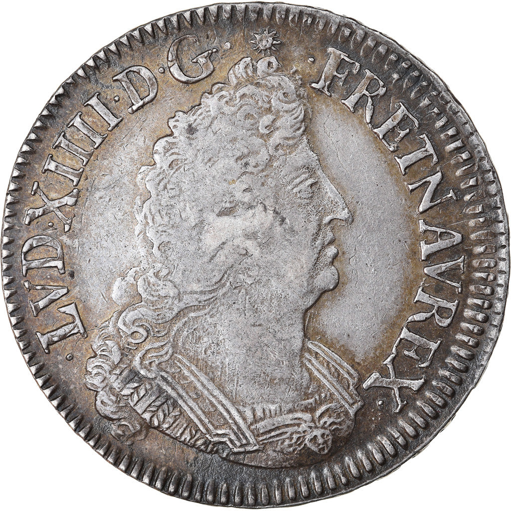 Moneda, Francia, Louis XIV, 1/2 Ecu aux palmes, 1694, Caen, MBC+, Plata
