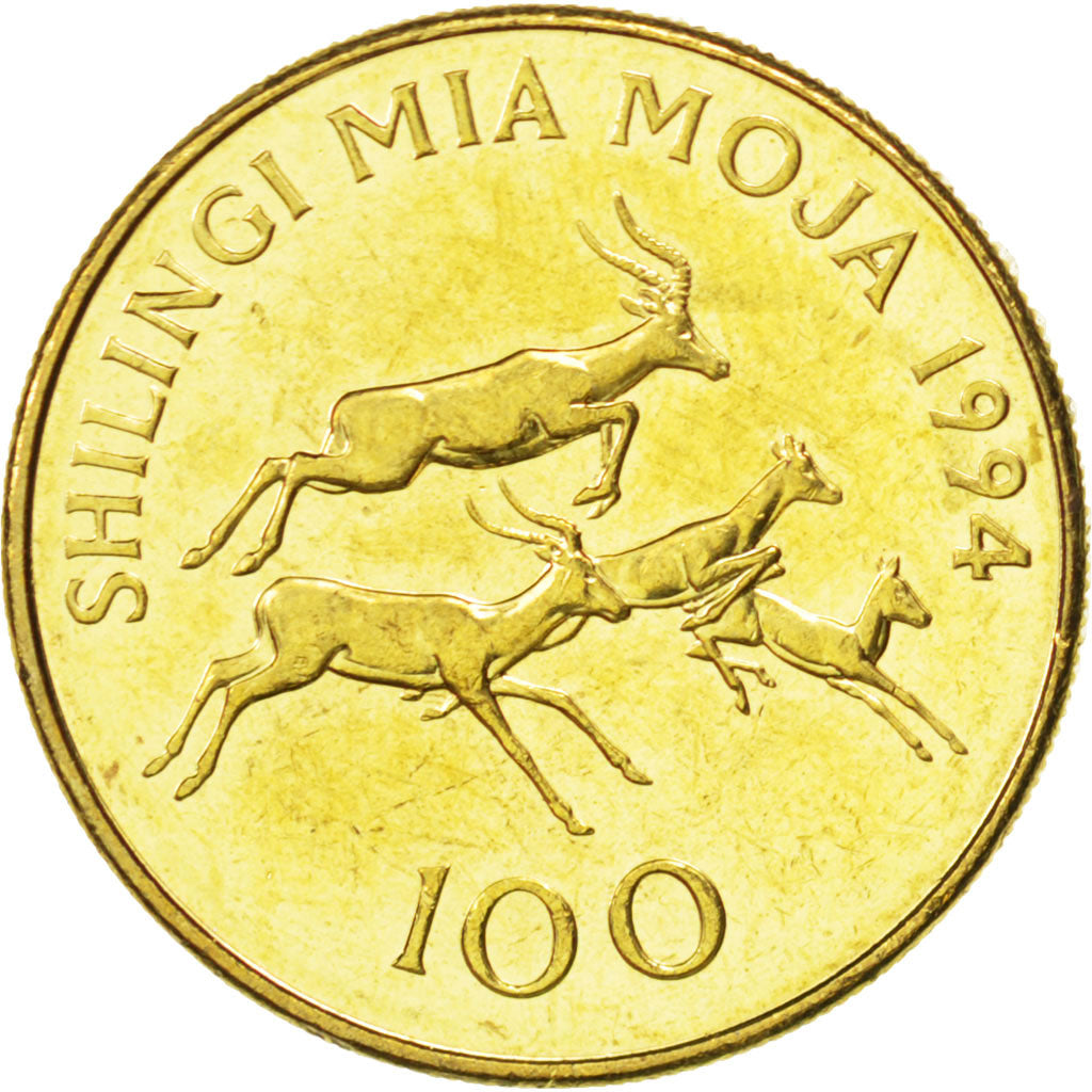 TANZANIA, 100 Shilingi, 1994, KM #32, MS(63), Brass Plated Steel, 9.03