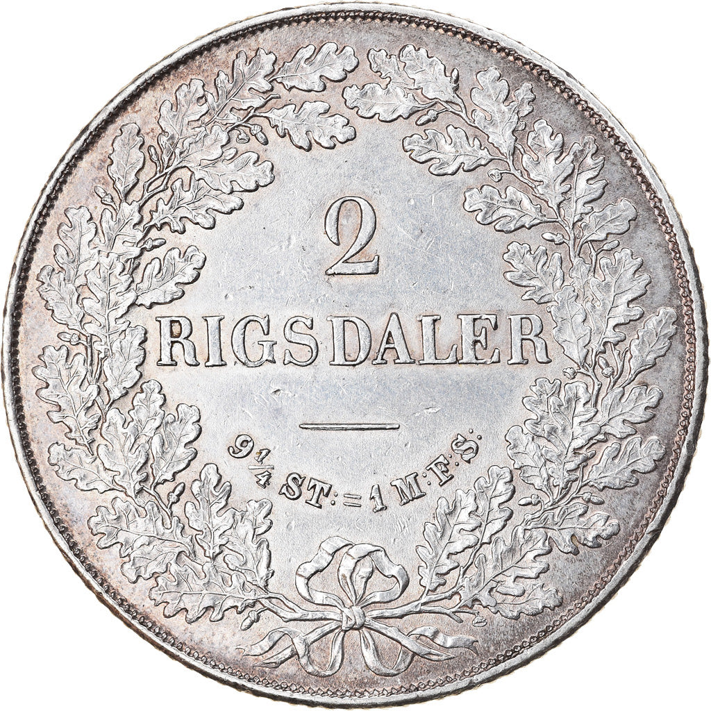 Moneda, Dinamarca, Frederik VII, 2 Rigsdaler, 1855, Copenhagen, MBC+, Plata