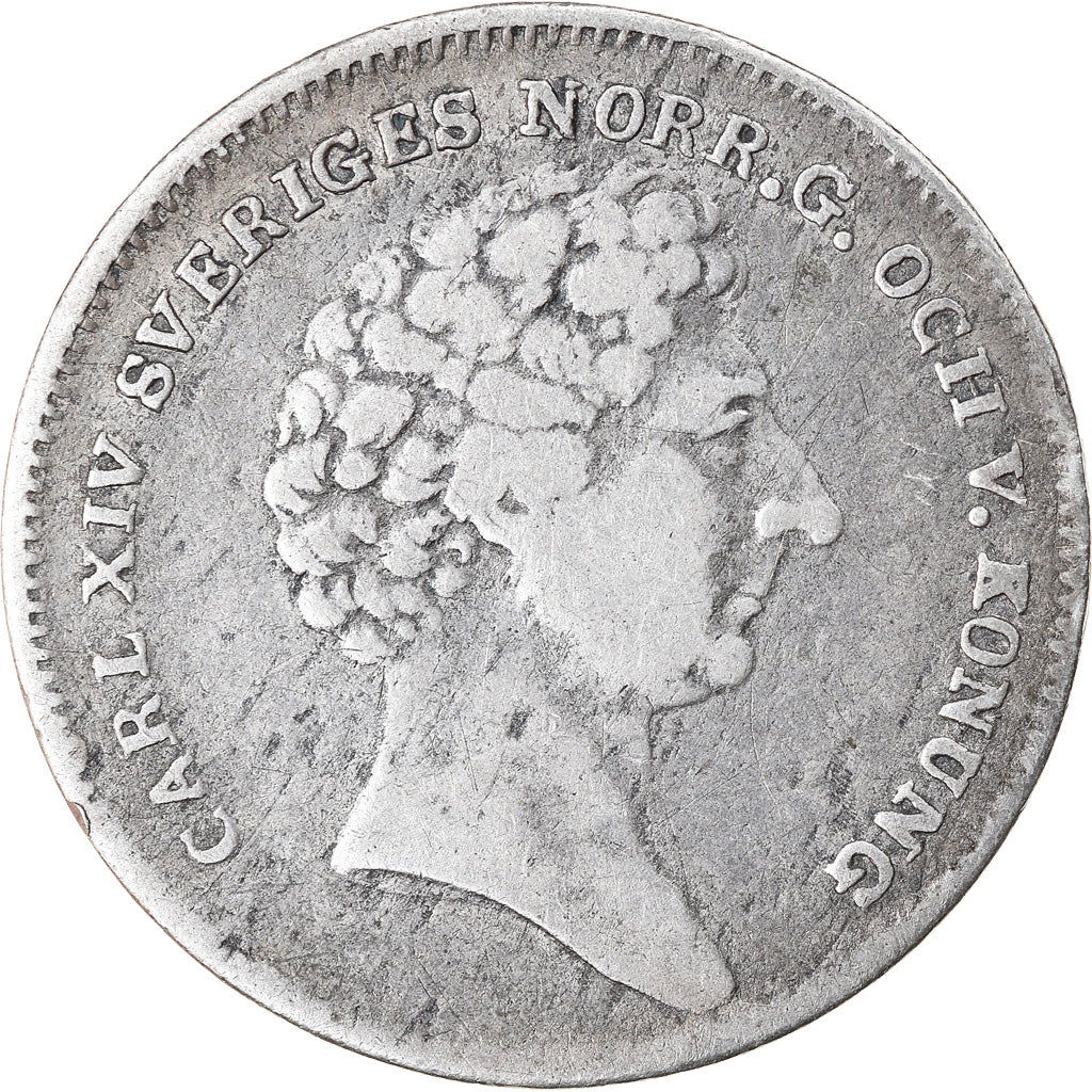 Moneta, Svezia, Carl XIV Johan, 1/8 Riksdaler, 1833, MB+, Argento, KM:626