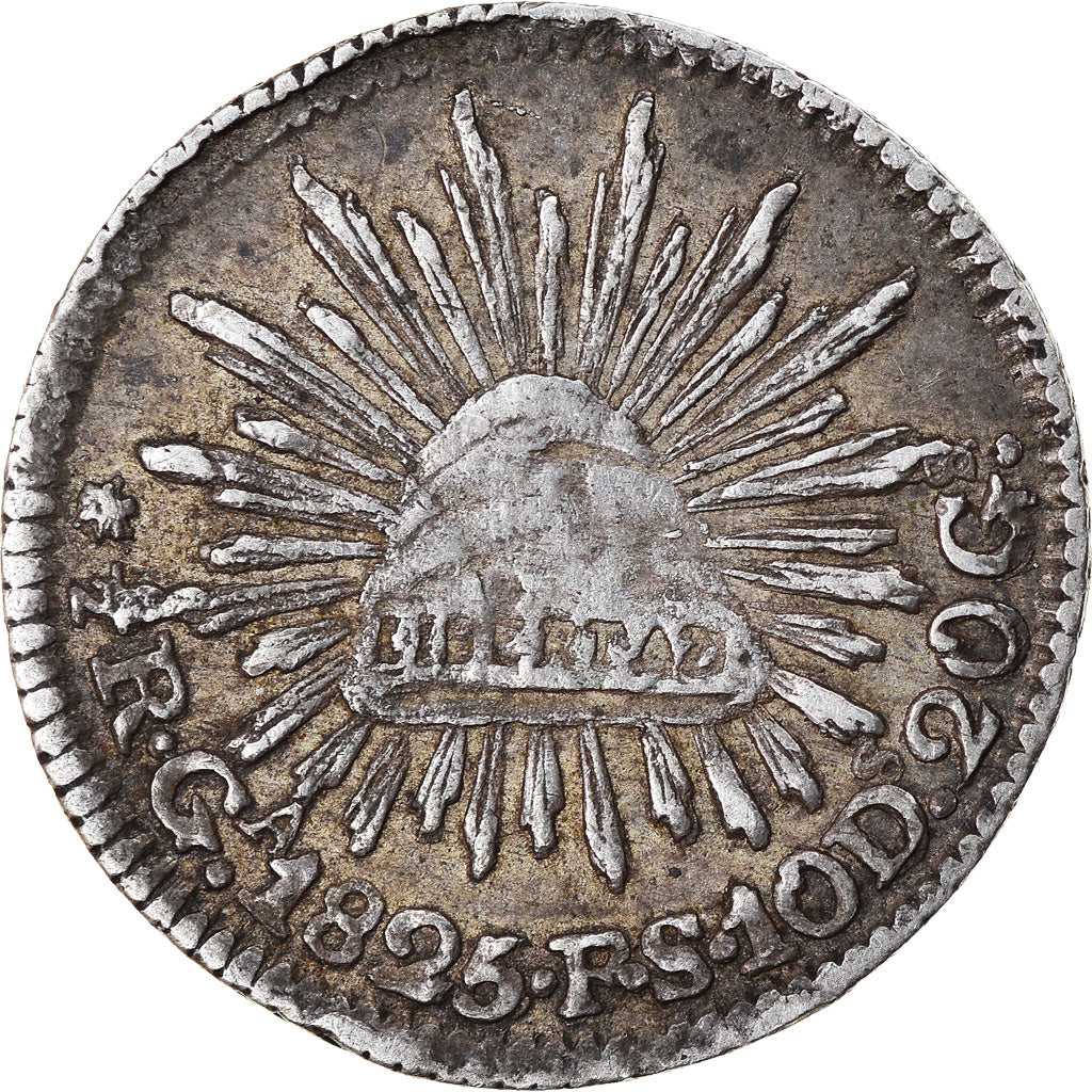 Moneda, México, 1/2 Réal, 1825, Guadalajara, MBC+, Plata, KM:370.5