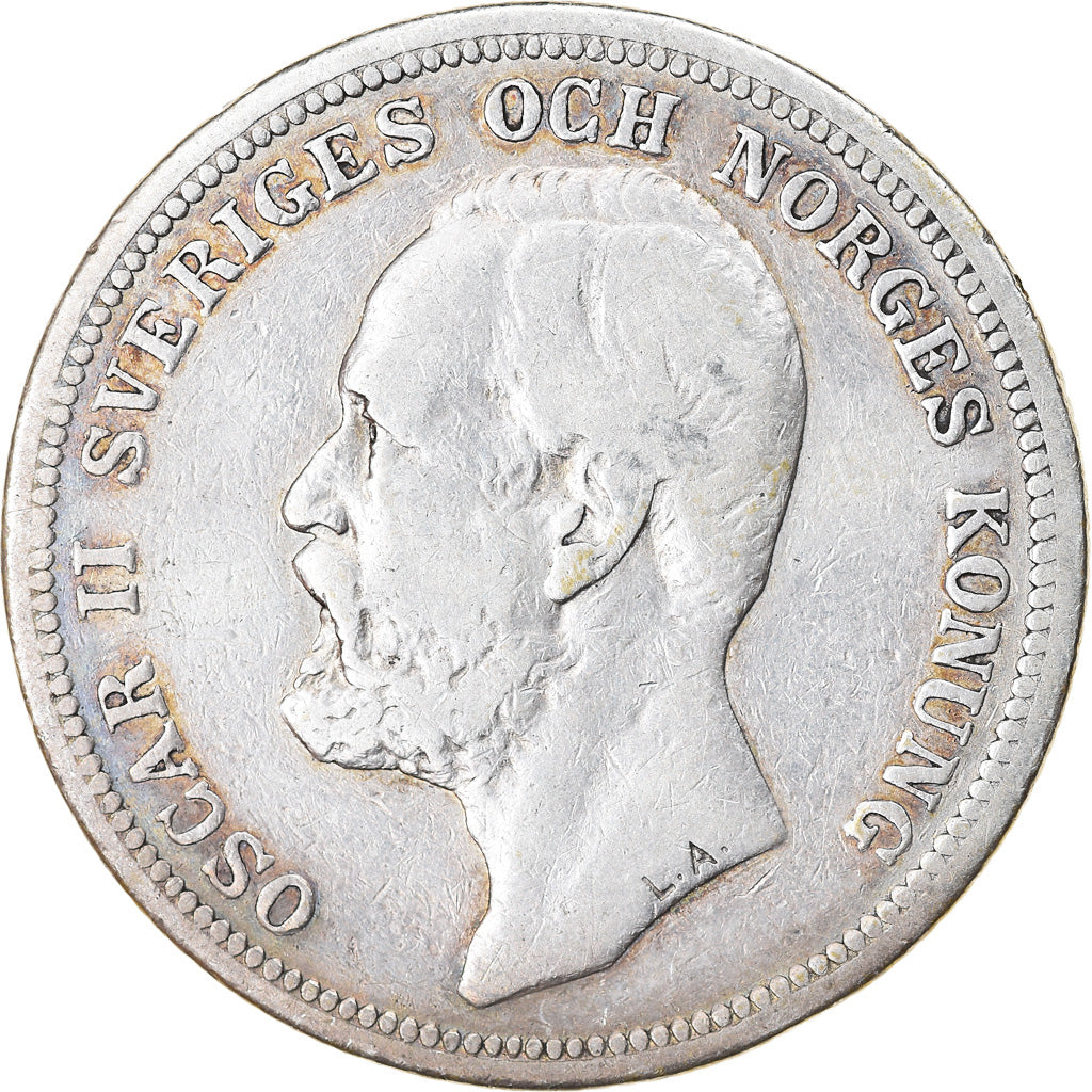 Moneda, Suecia, Oscar II, 2 Kronor, 1900, BC+, Plata, KM:761