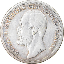 Moneda, Suecia, Oscar II, 2 Kronor, 1900, BC+, Plata, KM:761