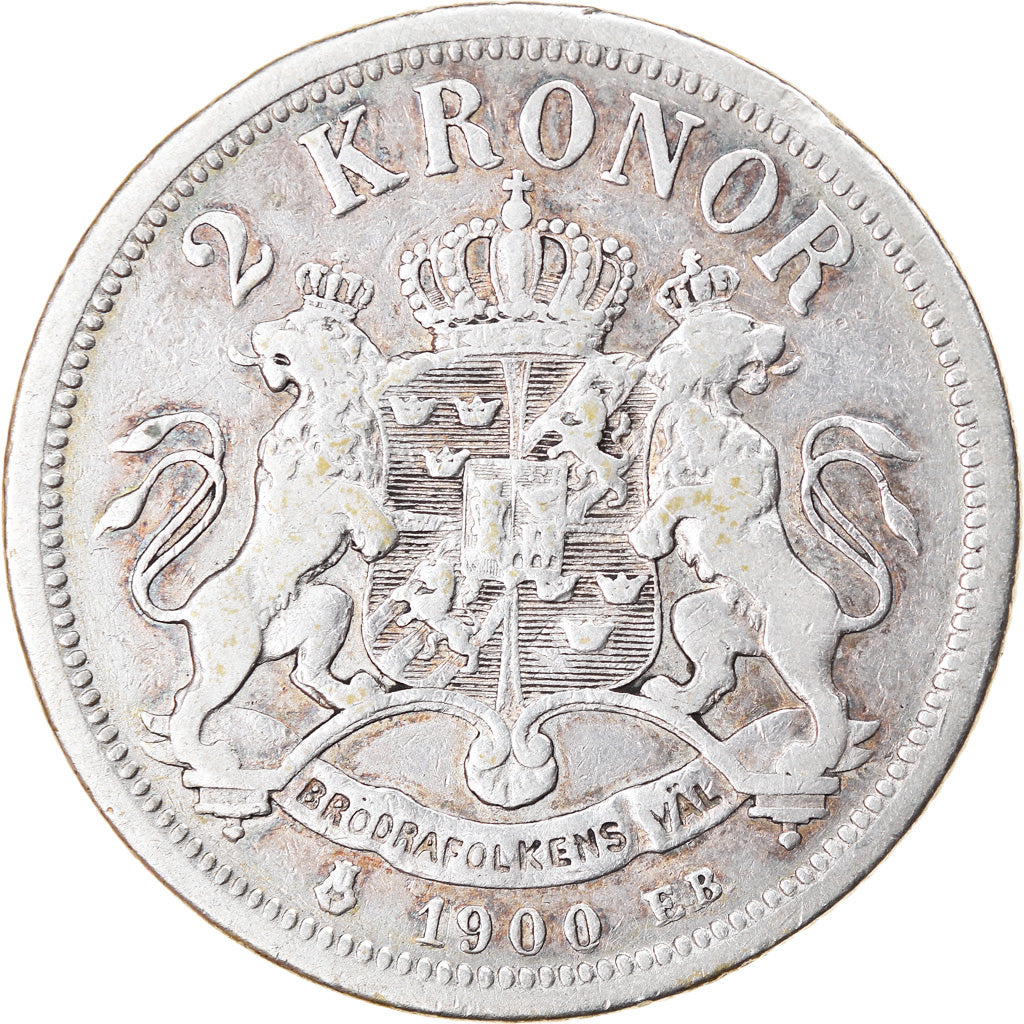 Moneda, Suecia, Oscar II, 2 Kronor, 1900, BC+, Plata, KM:761