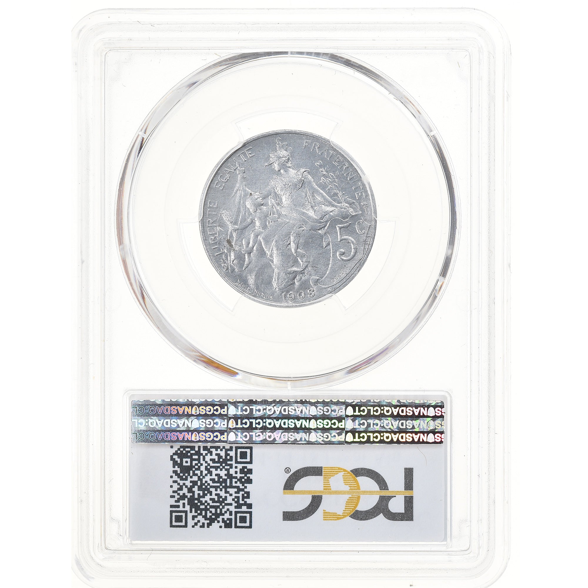 Moneta, Francia, Dupuis, 5 Centimes, 1908, PCGS, SP66, FDC, Alluminio, graded