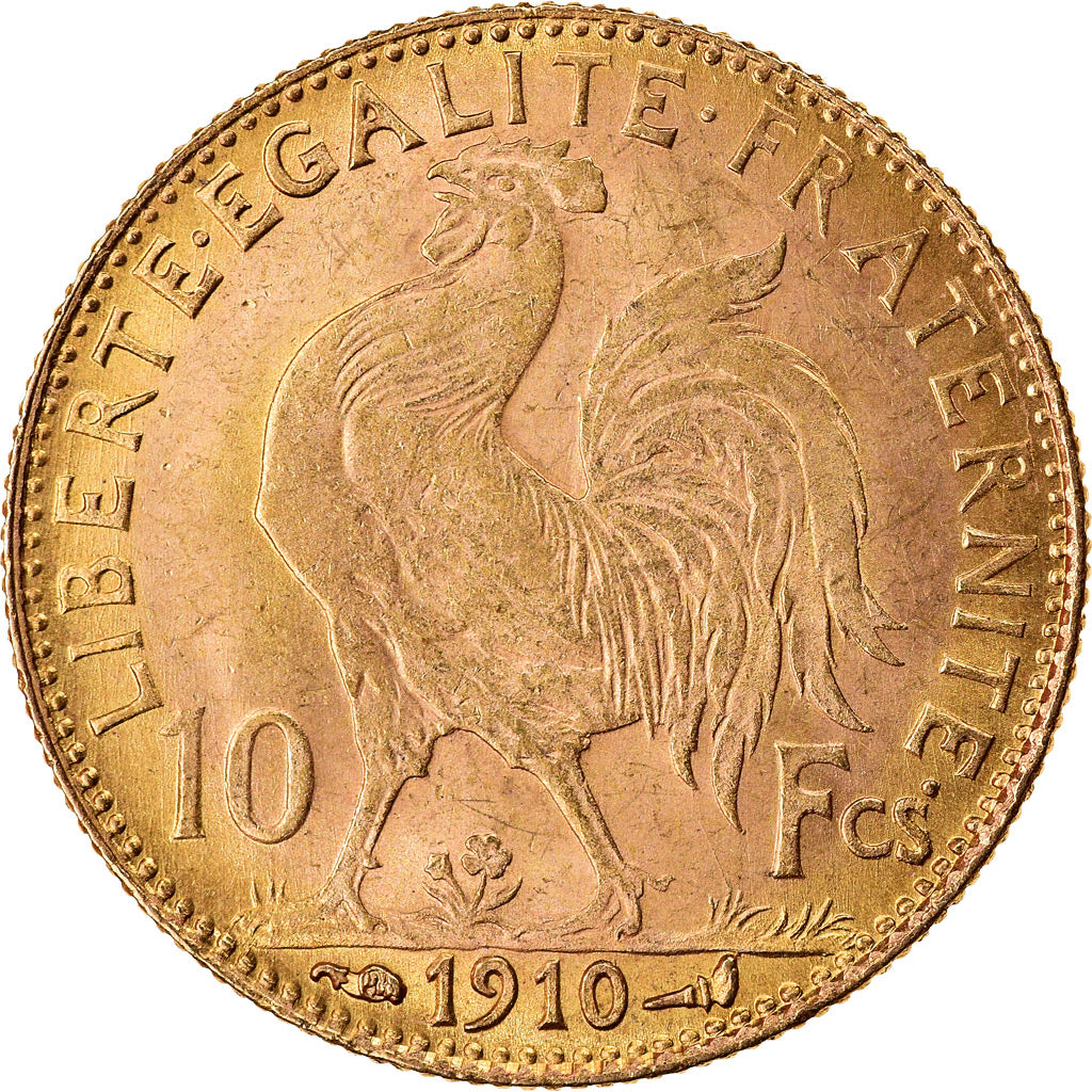 Moeda, França, Marianne, 10 Francs, 1910, Paris, AU(50-53), Dourado, KM:846