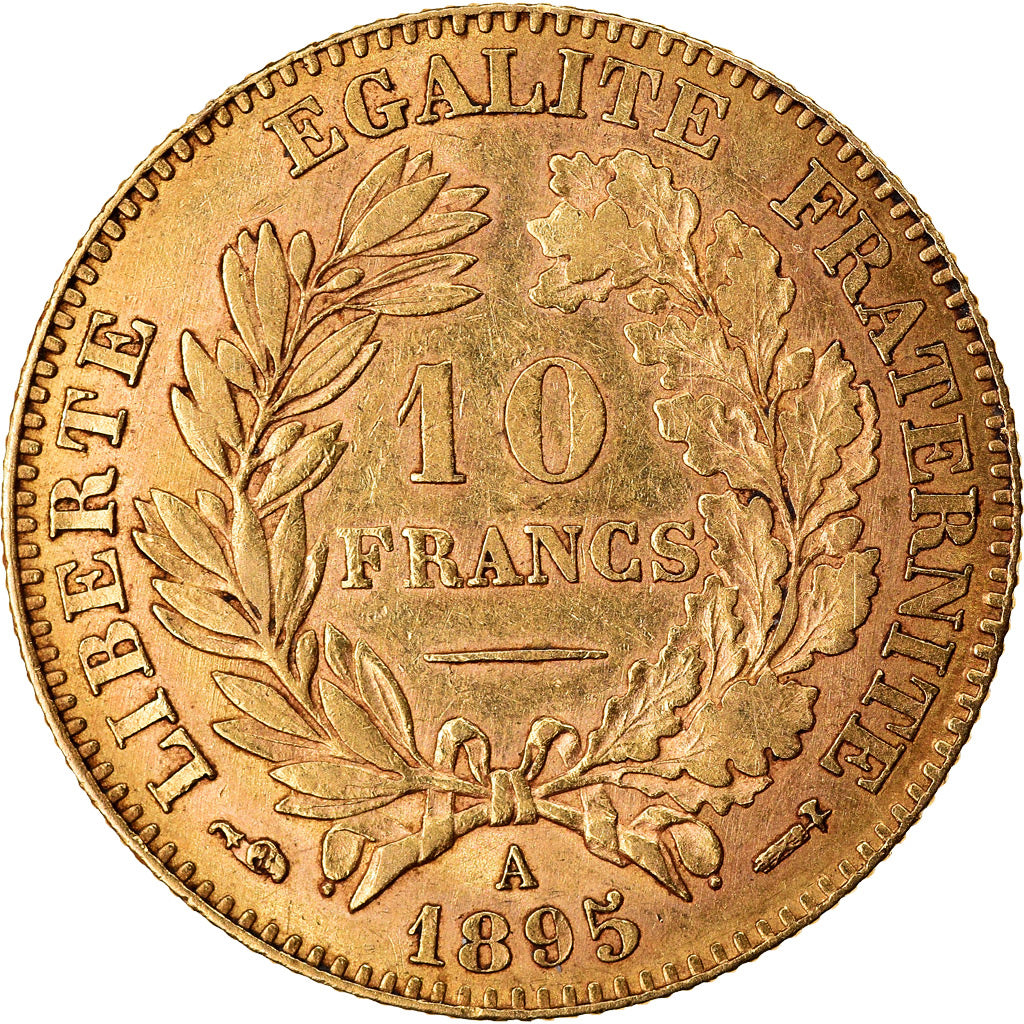 Moeda, França, Cérès, 10 Francs, 1895, Paris, AU(50-53), Dourado, KM:830