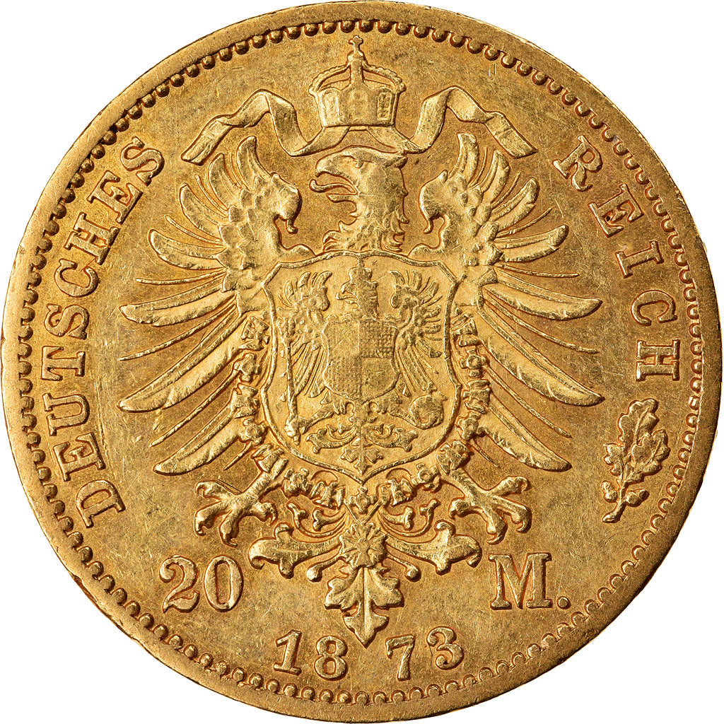 Coin, German States, PRUSSIA, Wilhelm I, 20 Mark, 1873, Frankfurt, AU(50-53)
