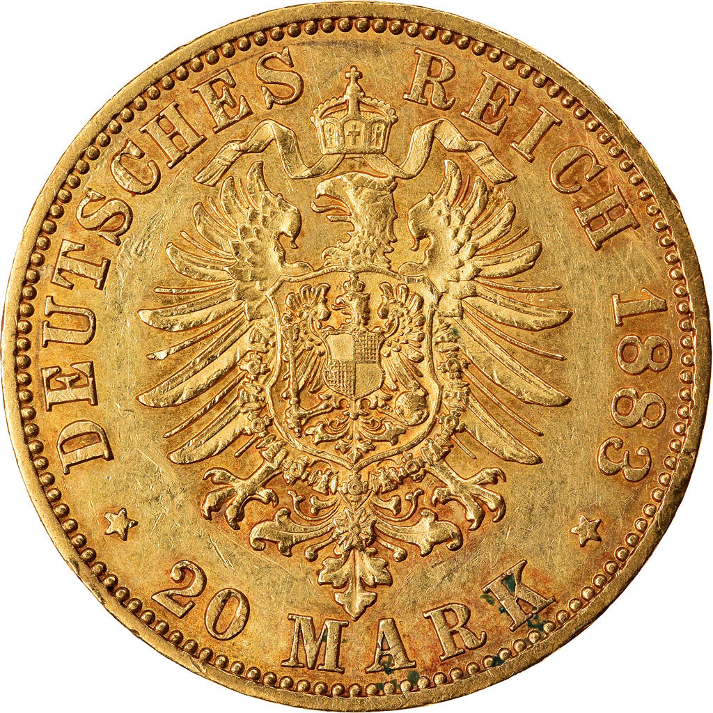 Coin, German States, PRUSSIA, Wilhelm I, 20 Mark, 1883, Berlin, EF(40-45), Gold