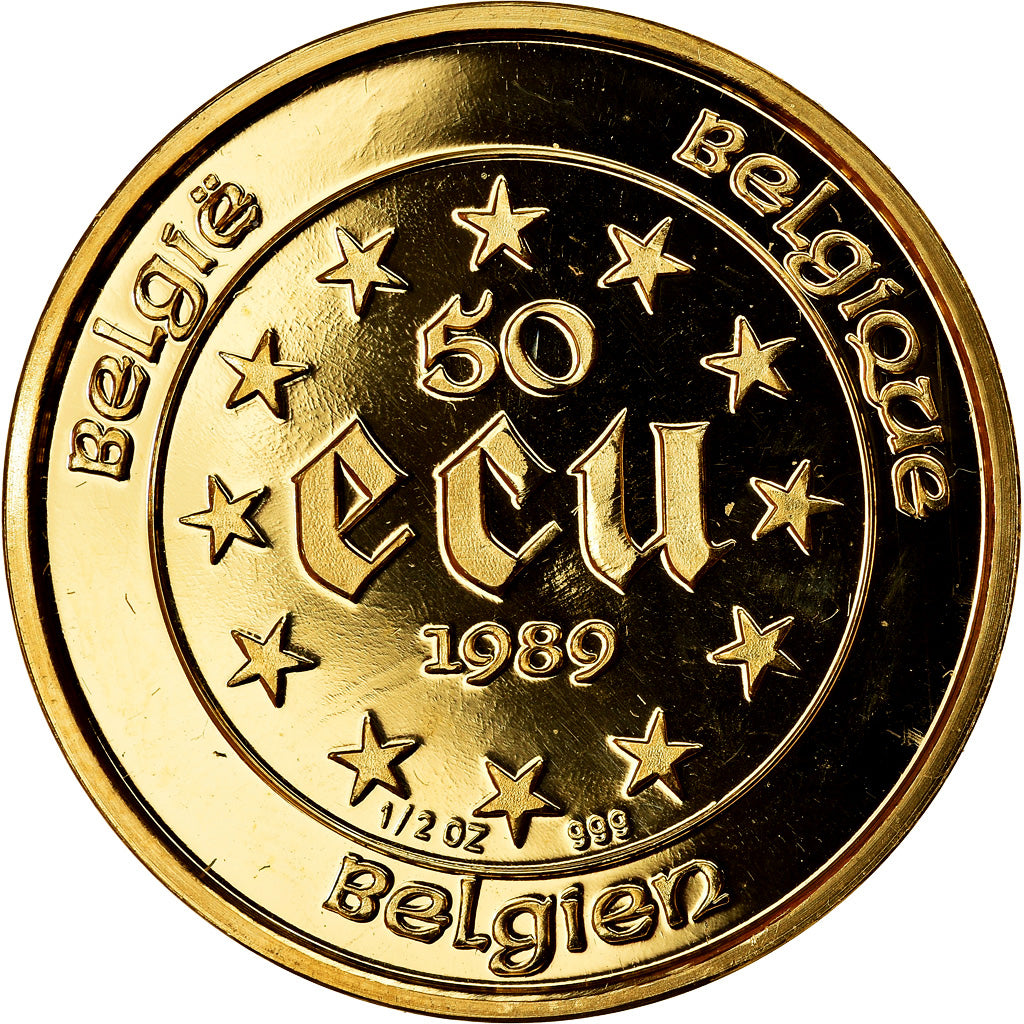 Moneta, Belgio, Charlemagne, 50 Ecu, 1989, SPL, Oro, KM:174