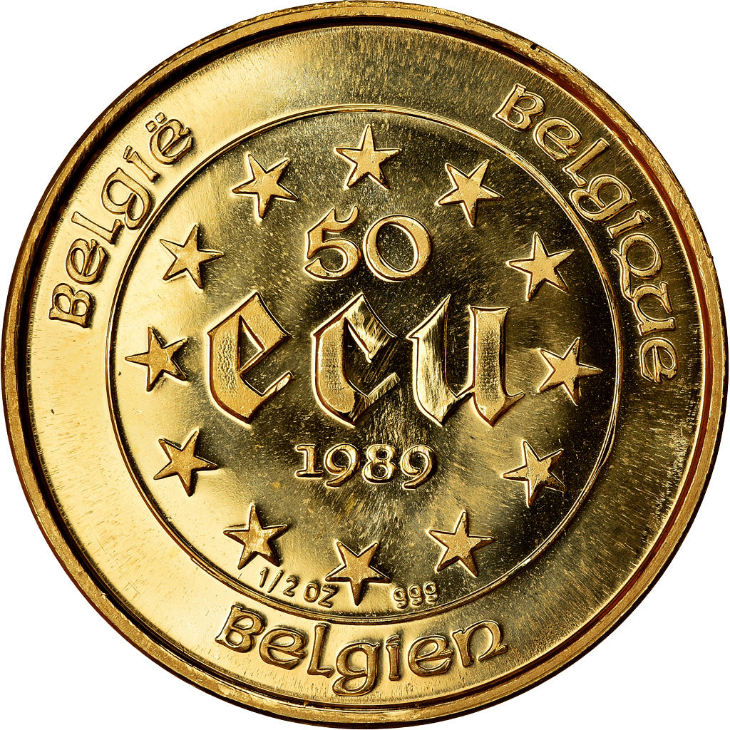 Monnaie, Belgique, Charlemagne, 50 Ecu, 1989, SPL, Or, KM:174