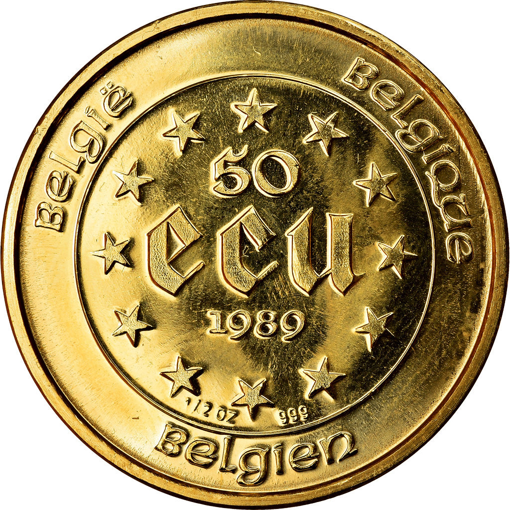 Münze, Belgien, Charlemagne, 50 Ecu, 1989, UNZ, Gold, KM:174