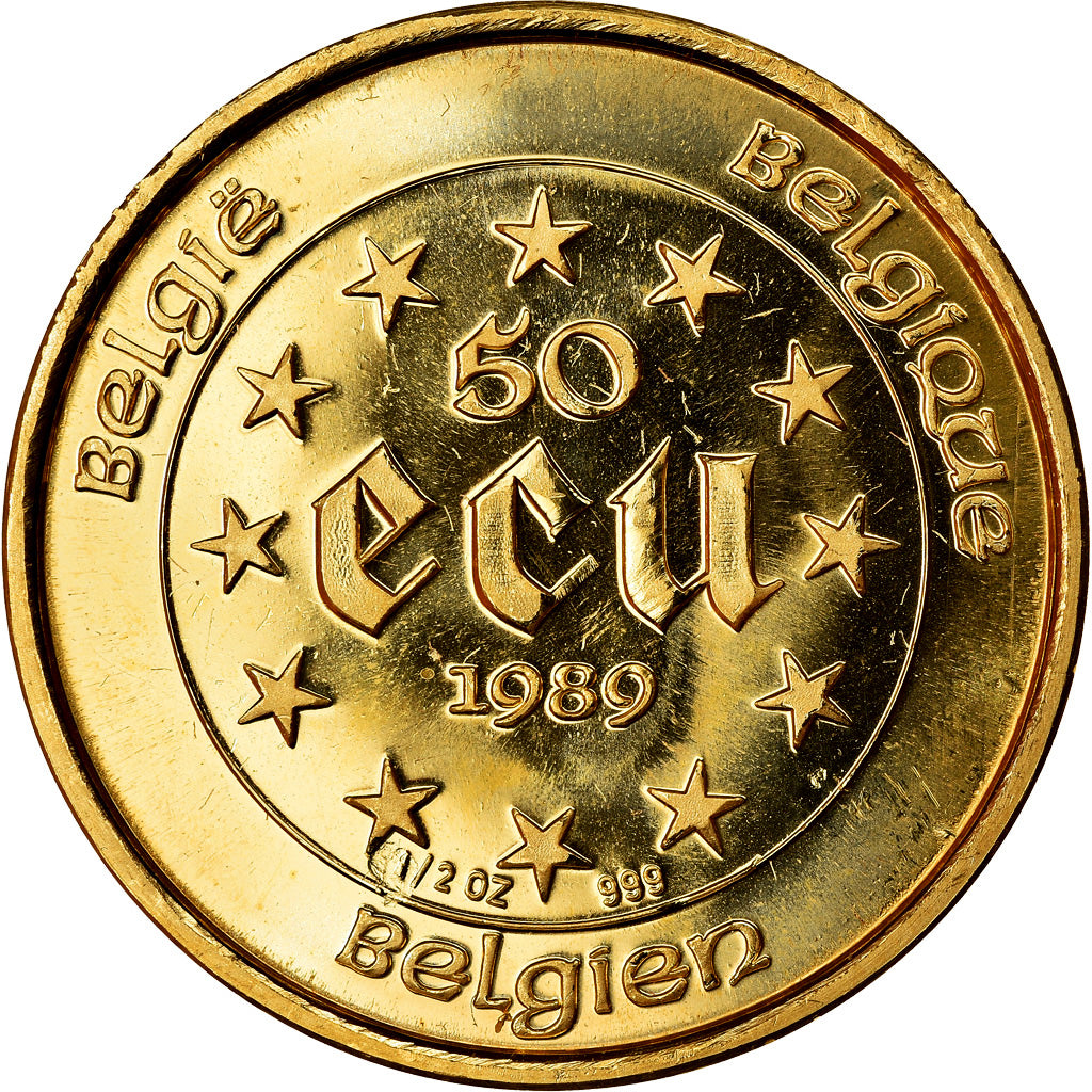 Münze, Belgien, Charlemagne, 50 Ecu, 1989, UNZ, Gold, KM:174