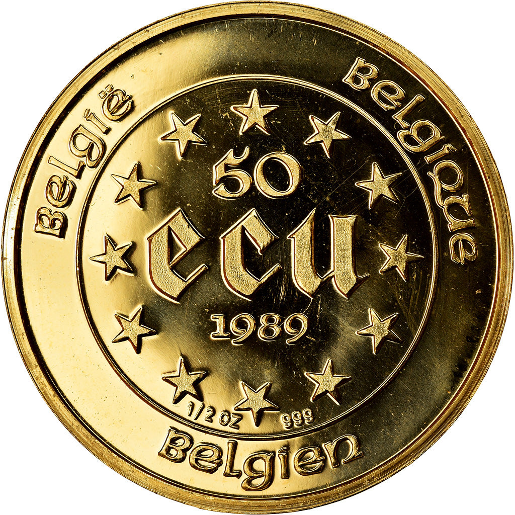 Munten, België, Charlemagne, 50 Ecu, 1989, UNC-, Goud, KM:174
